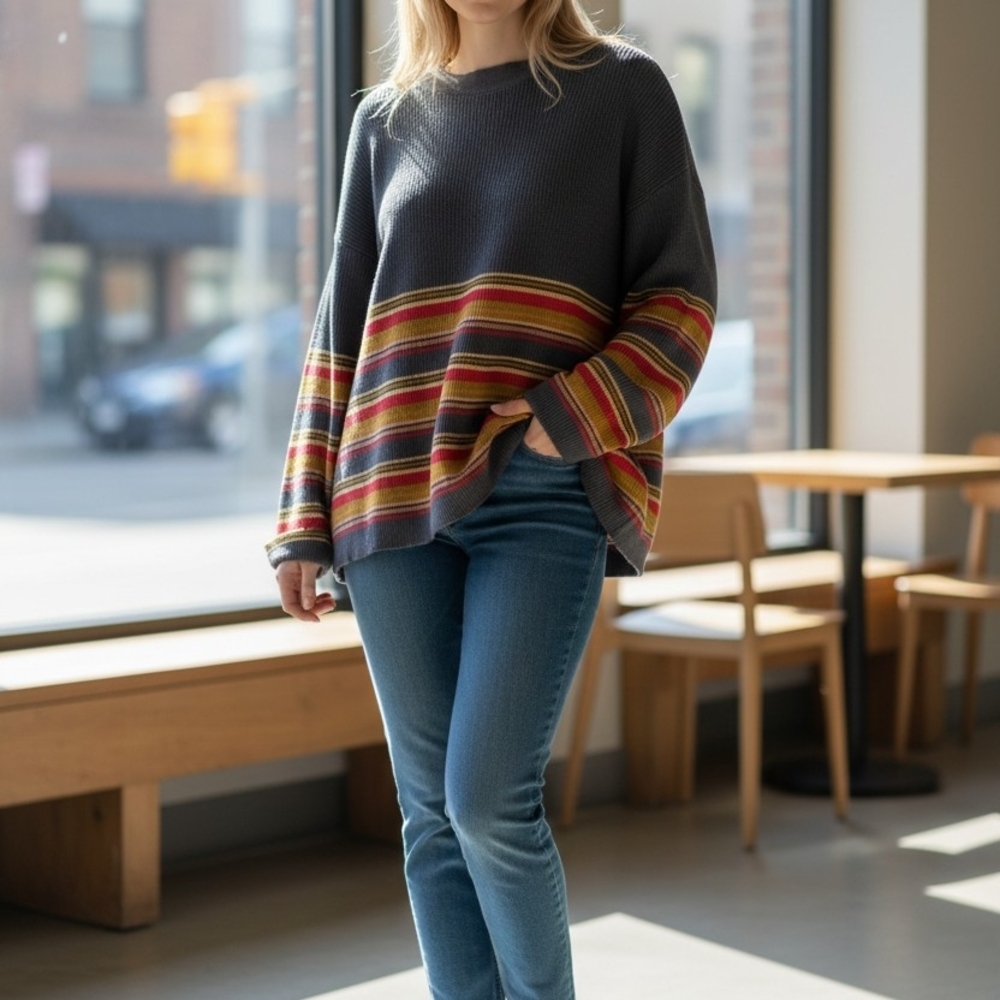 NWT Plus Size NATURAL LIFE Sweater with Multicolor Stripes Oversized XL